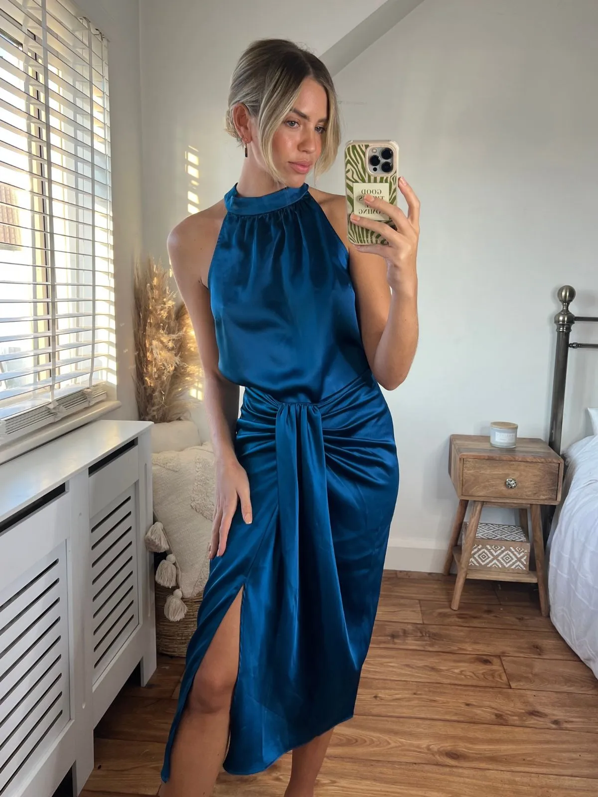 Valencia High Waist Drape Skirt / Peacock Blue Light Mood