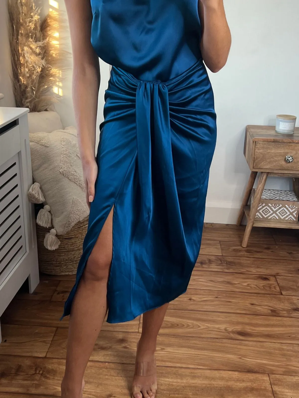 Valencia High Waist Drape Skirt / Peacock Blue Fresh Energy One size fits most