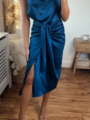 Valencia High Waist Drape Skirt / Peacock Blue Distressed Look Valencia High Waist Drape Skirt / Peacock Blue Fresh Energy One size fits most