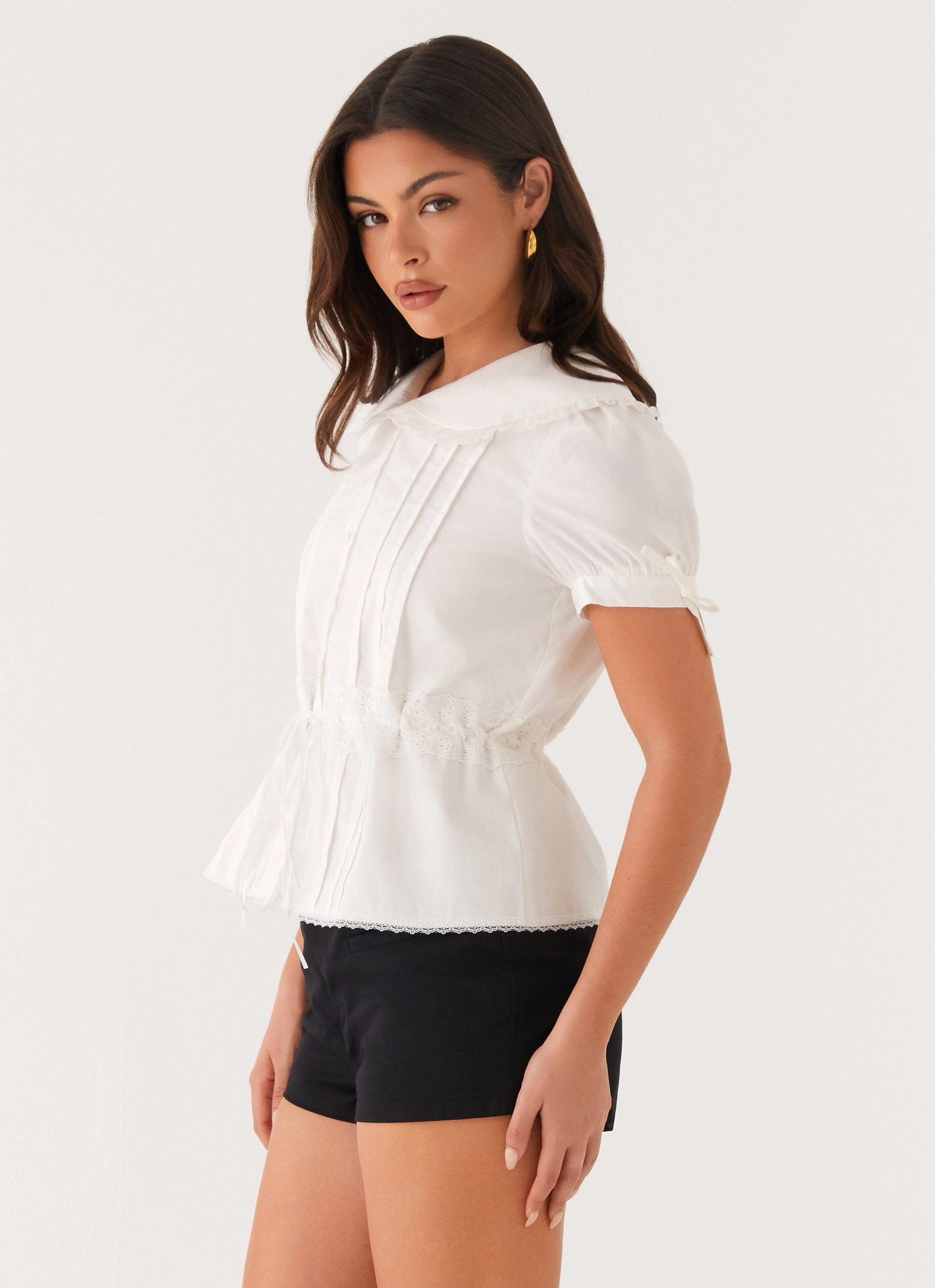 Ribbed collar Valerie Blouse - White