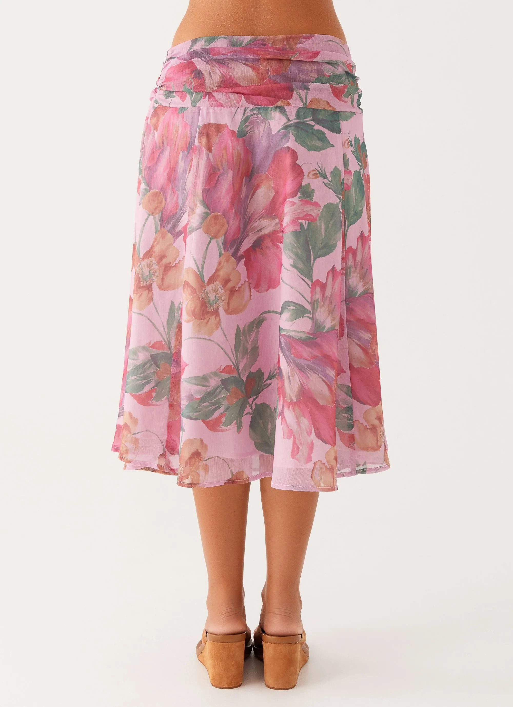 Valley Midi Skirt - Pink Floral gentle style Crisp Edge