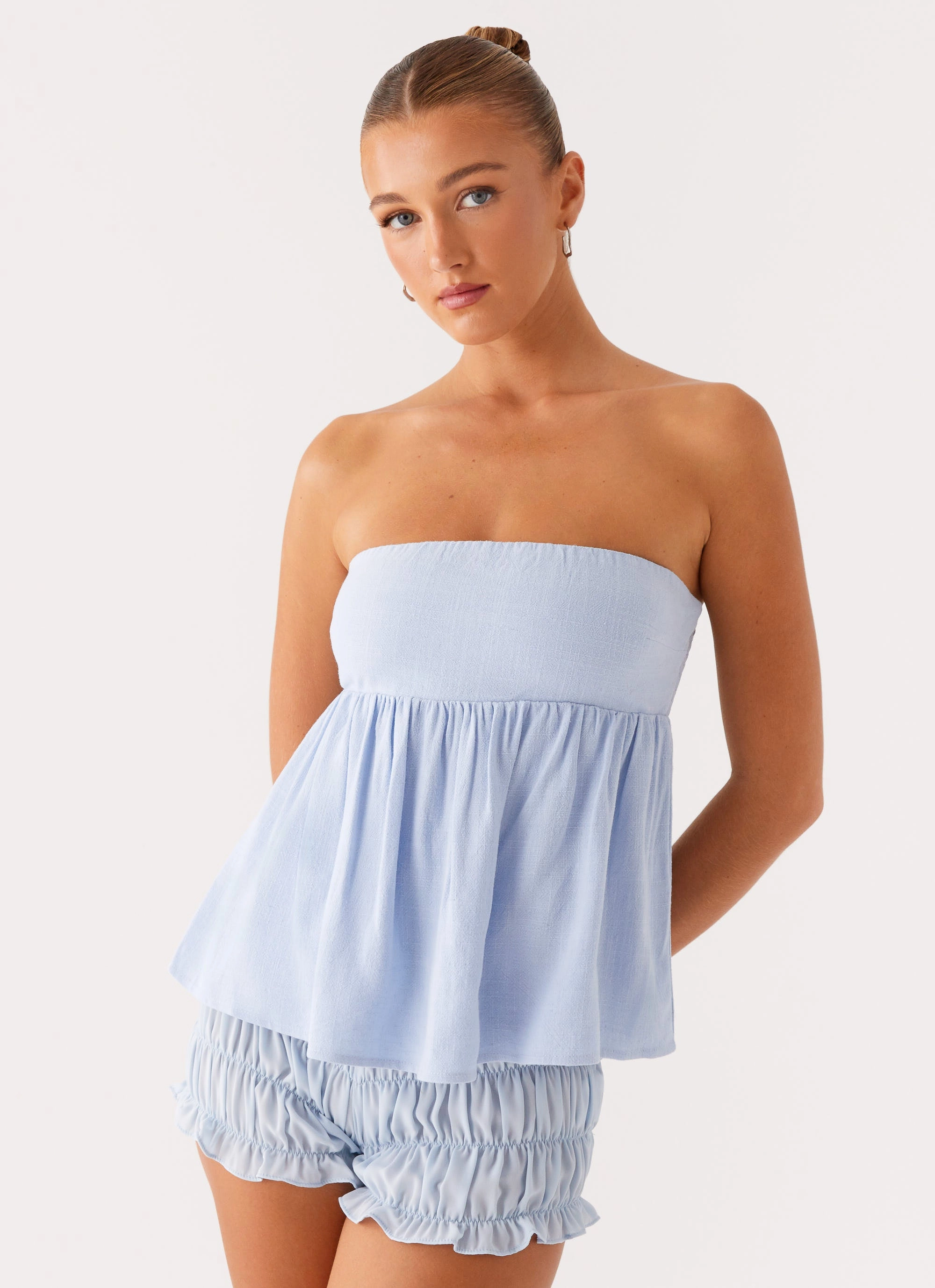 Cassie Tube Top - Blue QuickDryTech Minimalist Silhouette