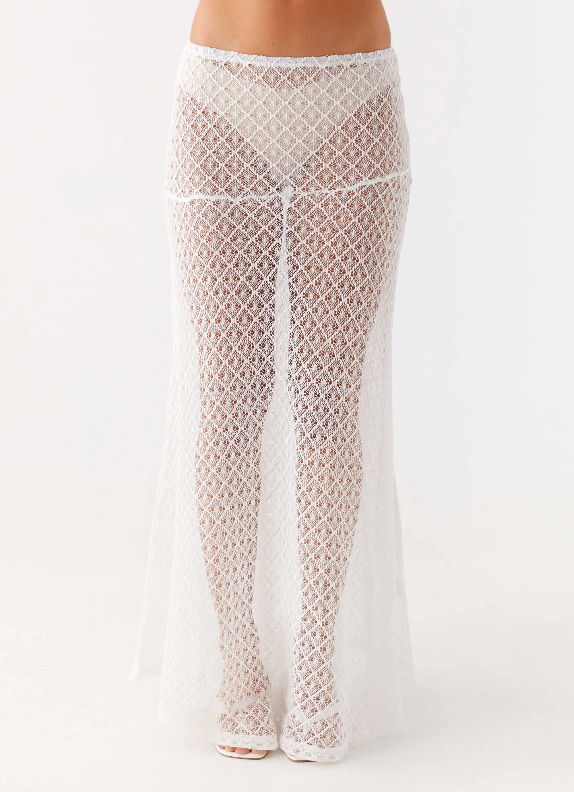 Velli Crochet Maxi Skirt - White Water Resistant Wrinkle Resistant Finish