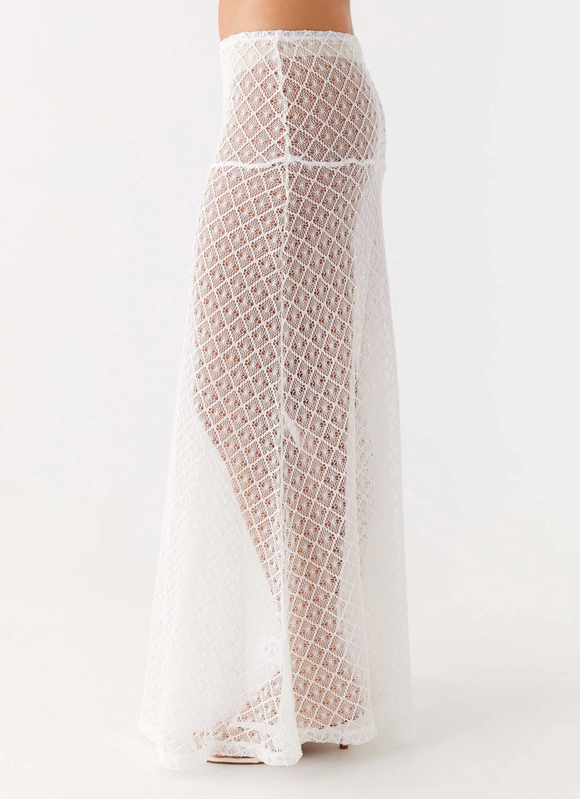 muted tone Subtle Shimmer Velli Crochet Maxi Skirt - White