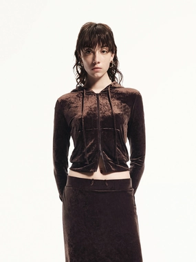 Velvet Hooded Detail Jacket Velvet Hooded Detail Jacket