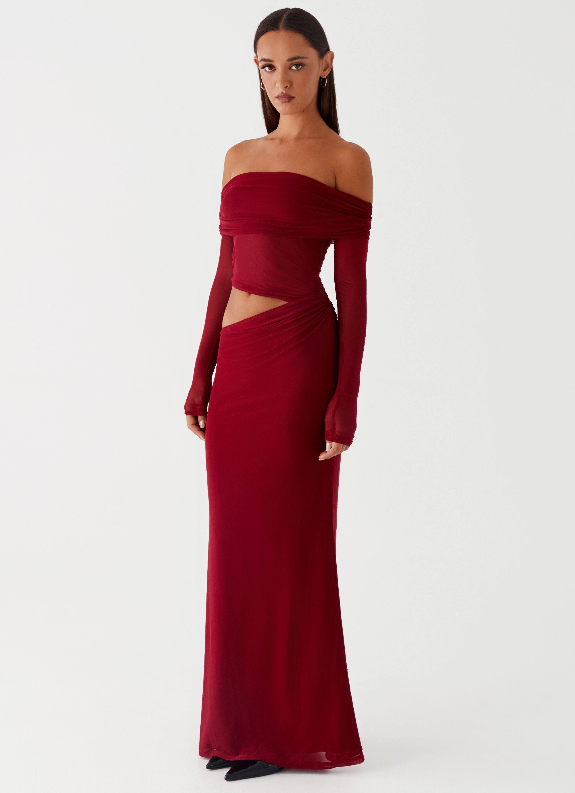 Elegant Vibe Sophisticated Cut Emery Maxi Dress - Cherry Red