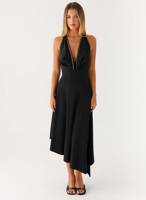 Vena Beaded Midi Dress - Black Mixed Fabric