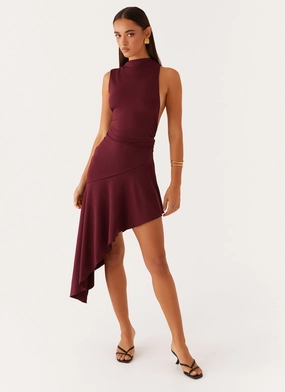 Comfy and Cozy Venetia Asymmetric Maxi Dress - Deep Maroon