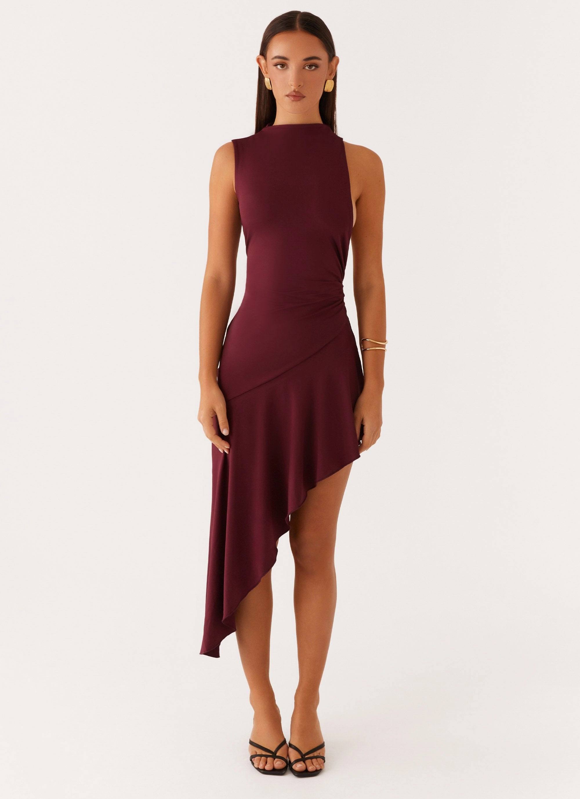 Venetia Asymmetric Maxi Dress - Deep Maroon Elegant Style