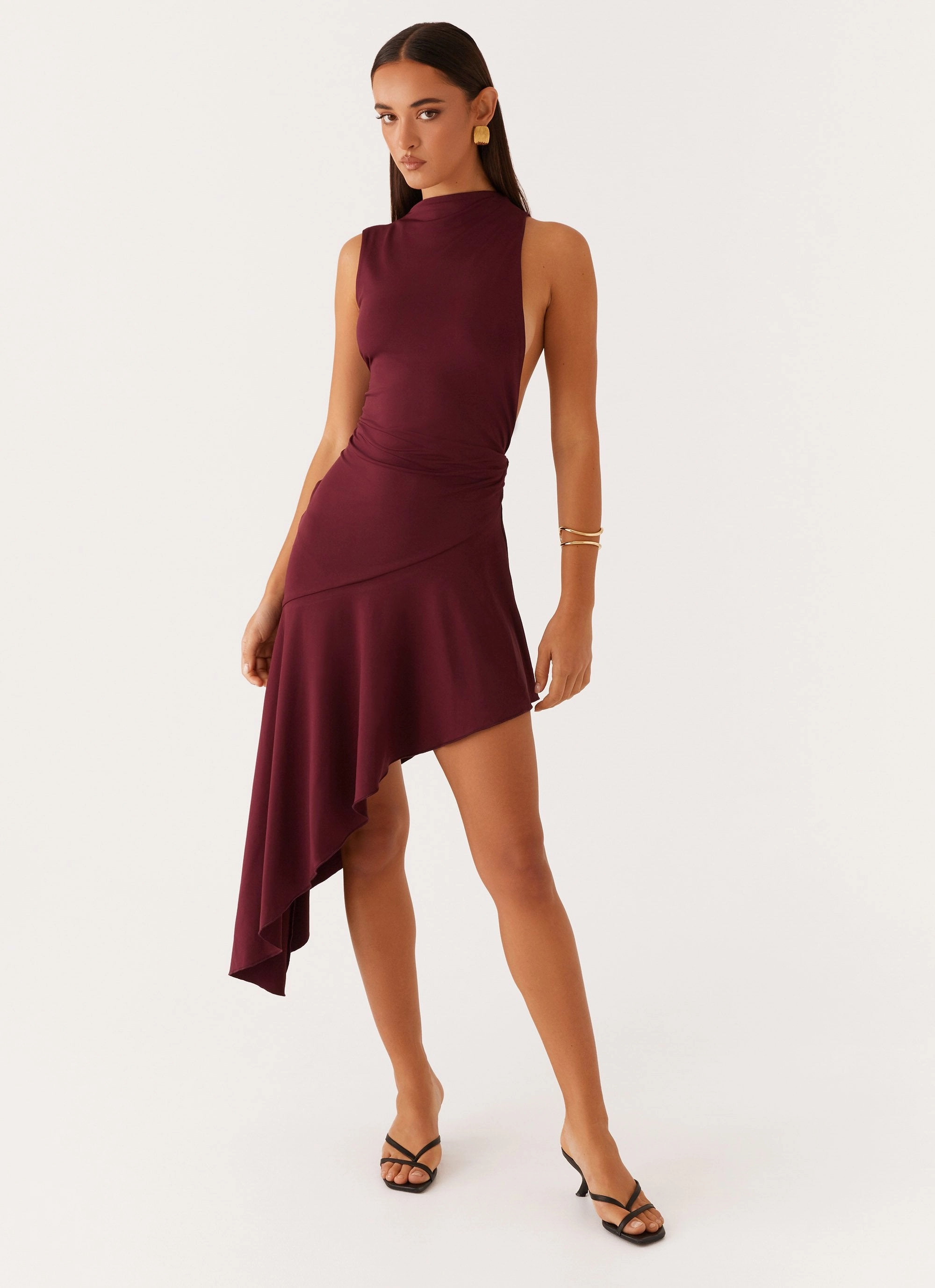 Comfy and Cozy Venetia Asymmetric Maxi Dress - Deep Maroon