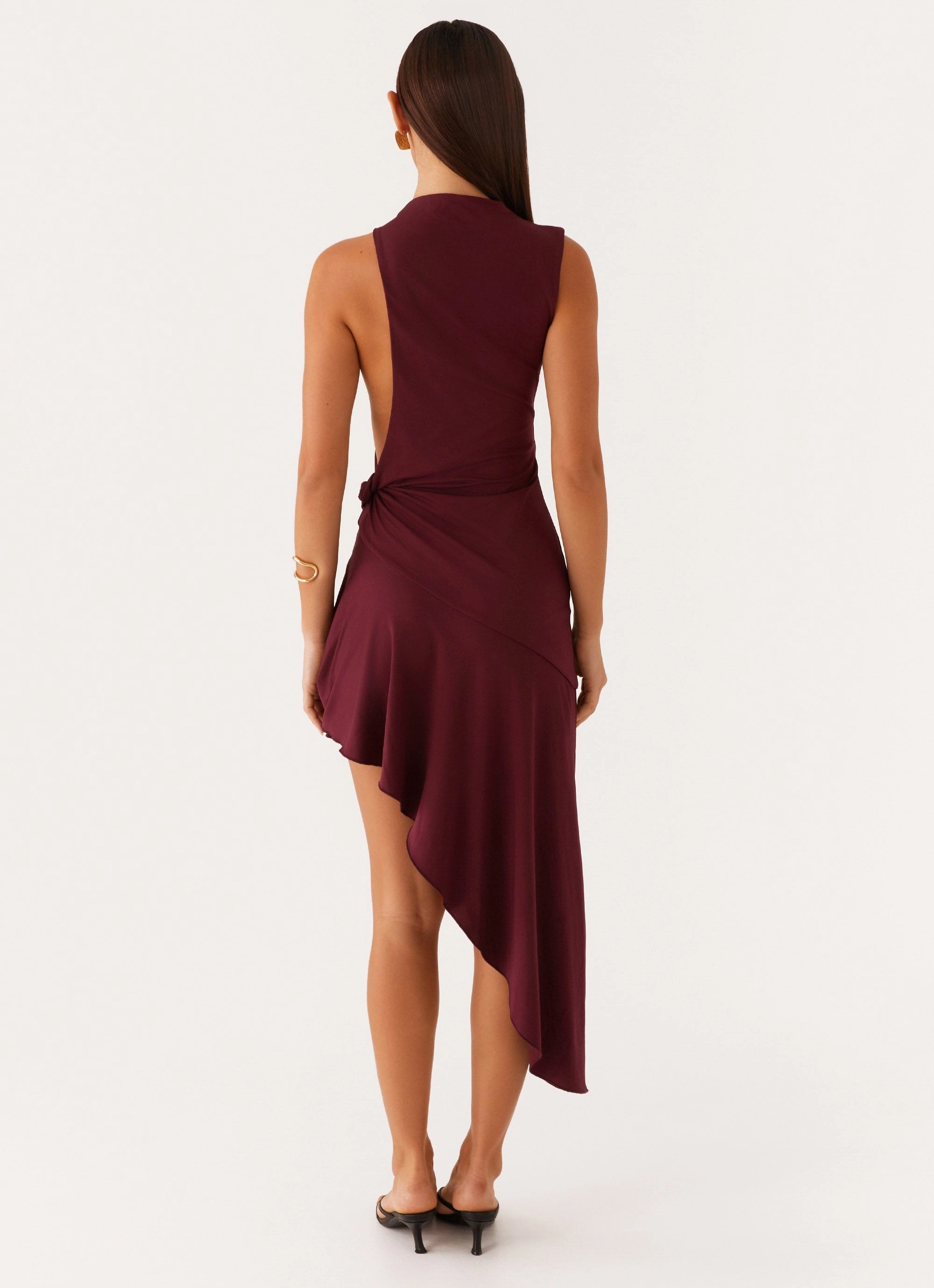 Quiet Mood Venetia Asymmetric Maxi Dress - Deep Maroon