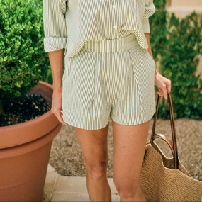 MASON'S DAUGHTER | Olivia Short, Olive & Ivory Seersucker ThermalRegulationLayer Warm Hoodie