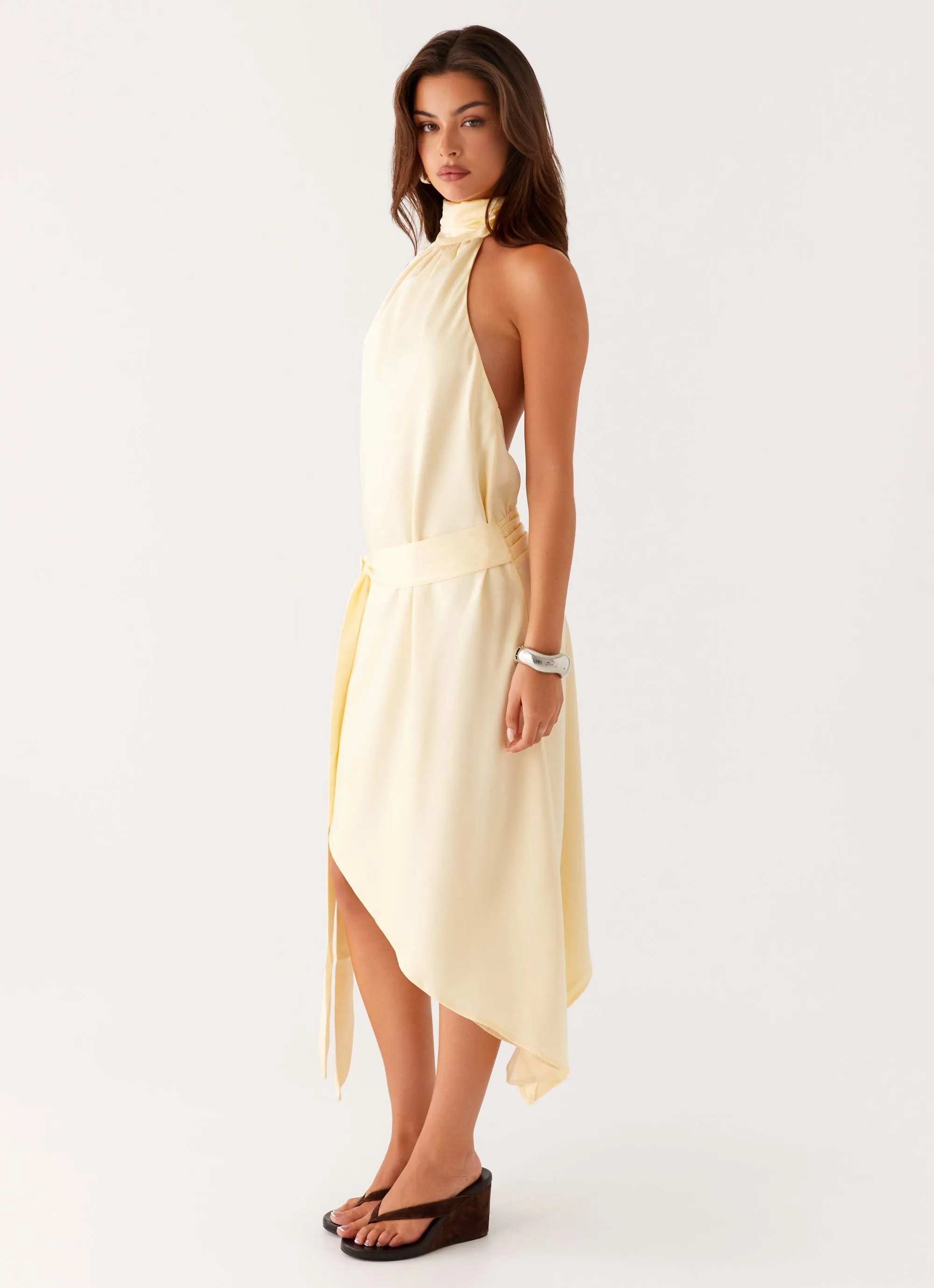 Atlantic Midi Dress - Yellow Lace Accent