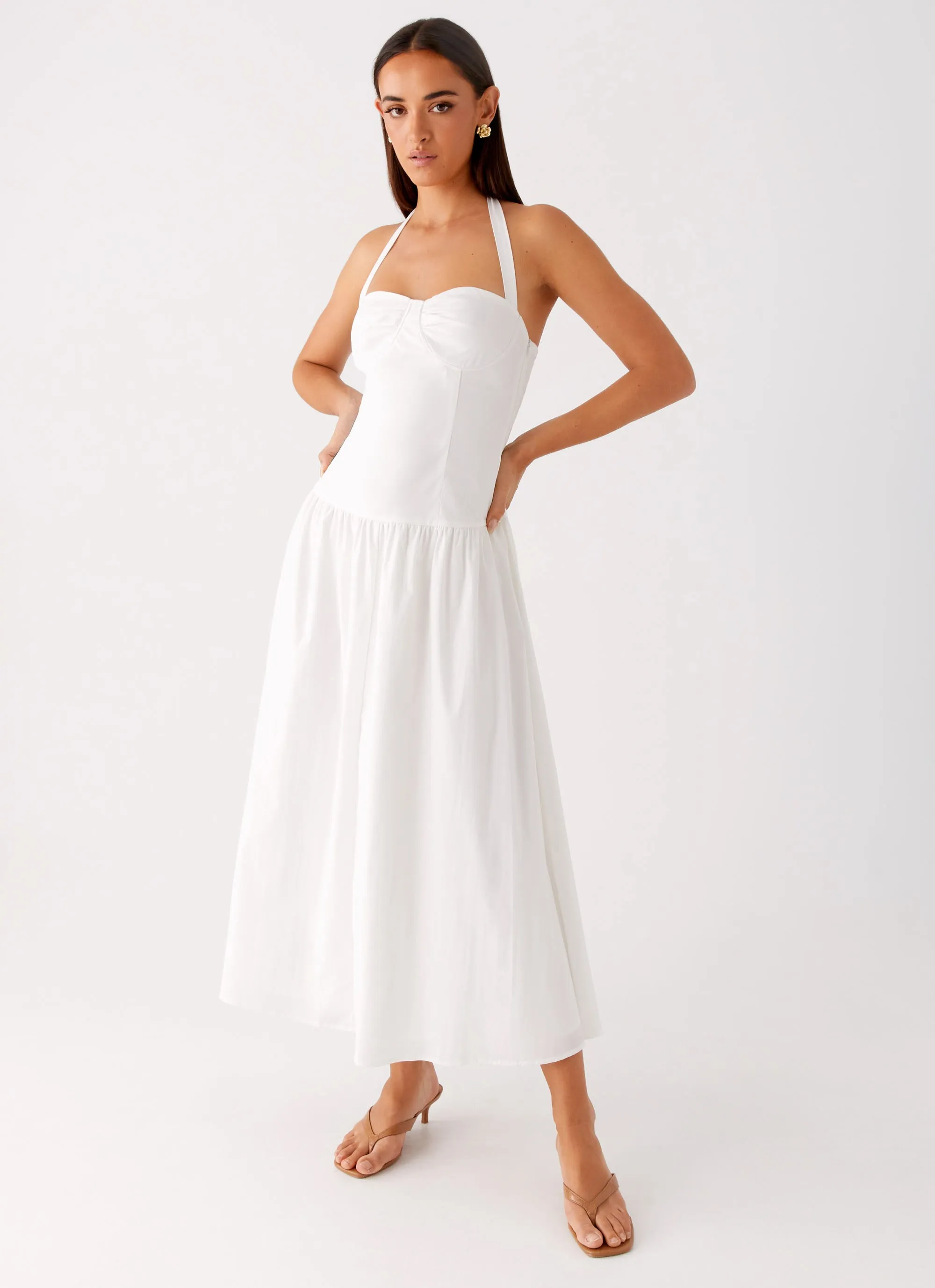 Current Style Year-Round Wear Vento Midi Dress - White