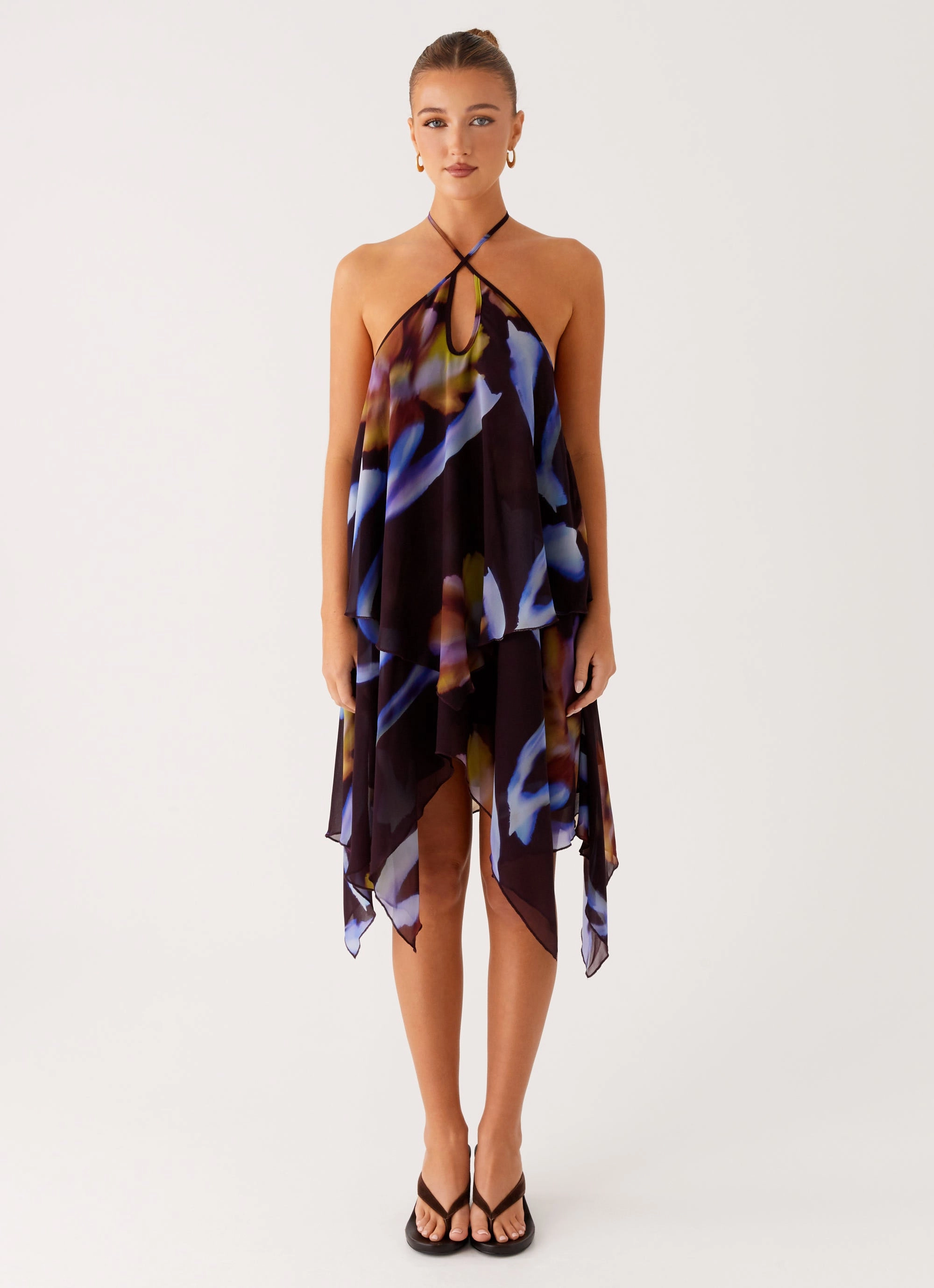 Knot-Detail Verbena Midi Dress - Dark Floral