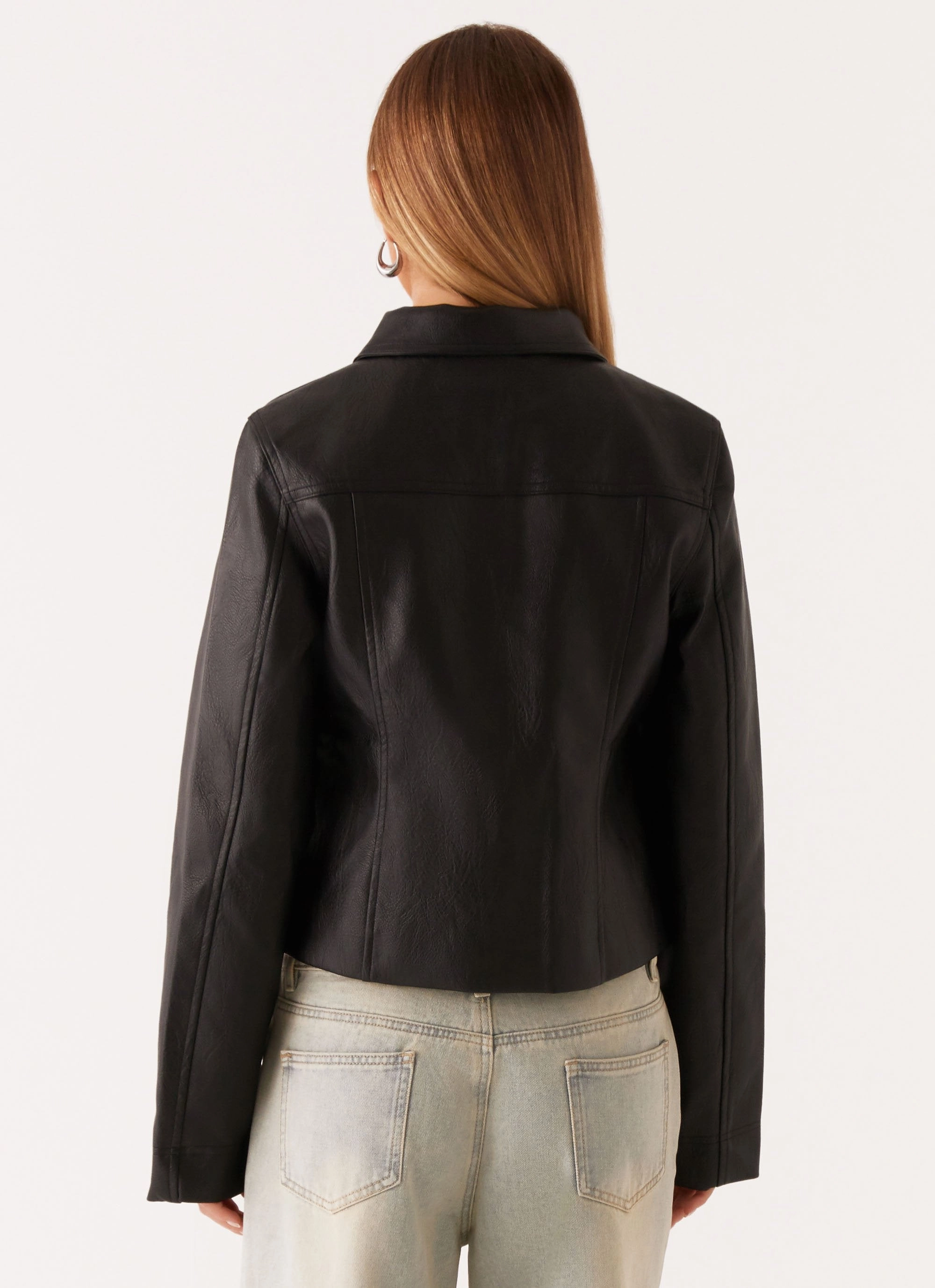 Smooth Flat Collar Verona Faux Leather Jacket - Black