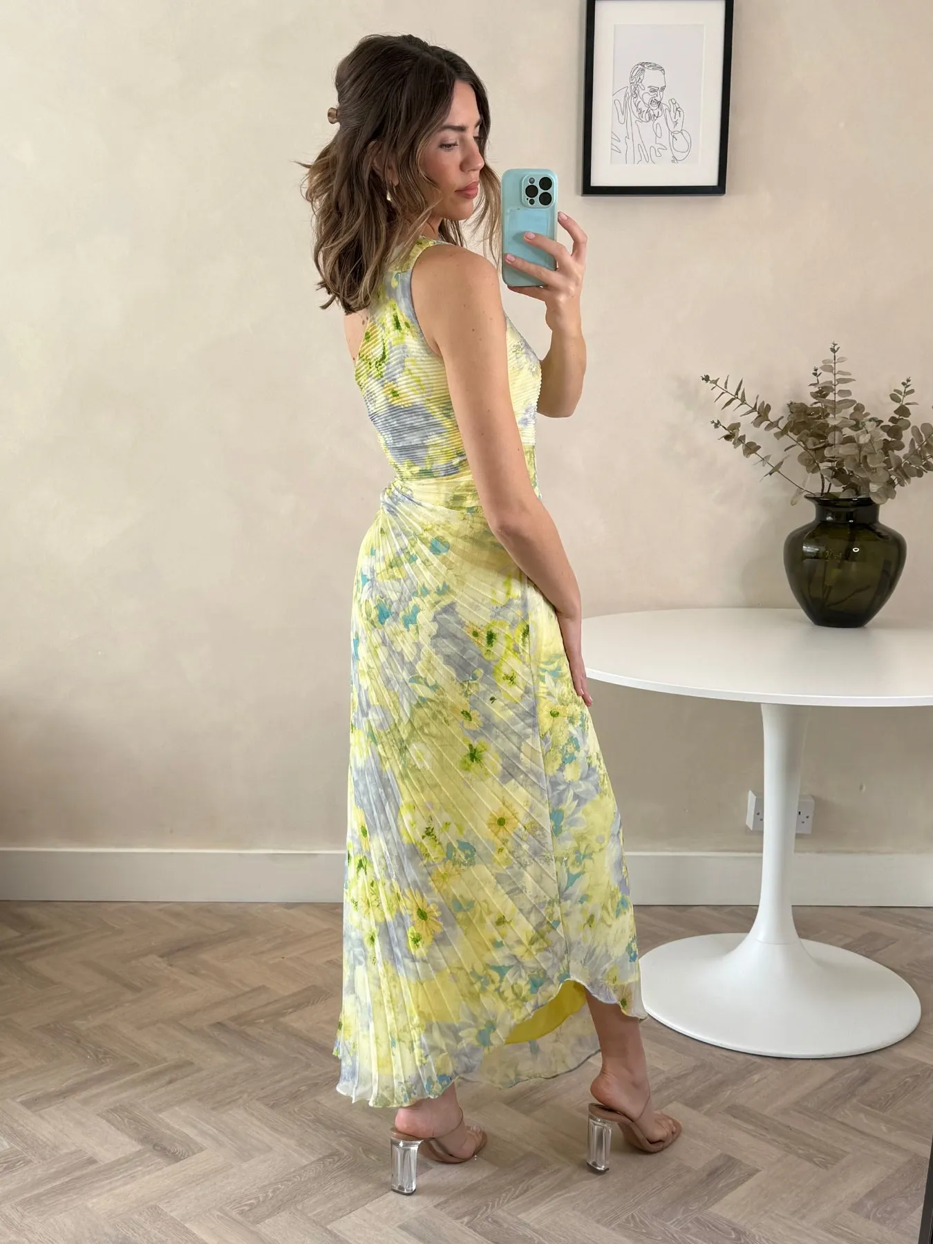 Festive Mood Marley Asymmetric Pleated Maxi Dress / Lemon Floral
