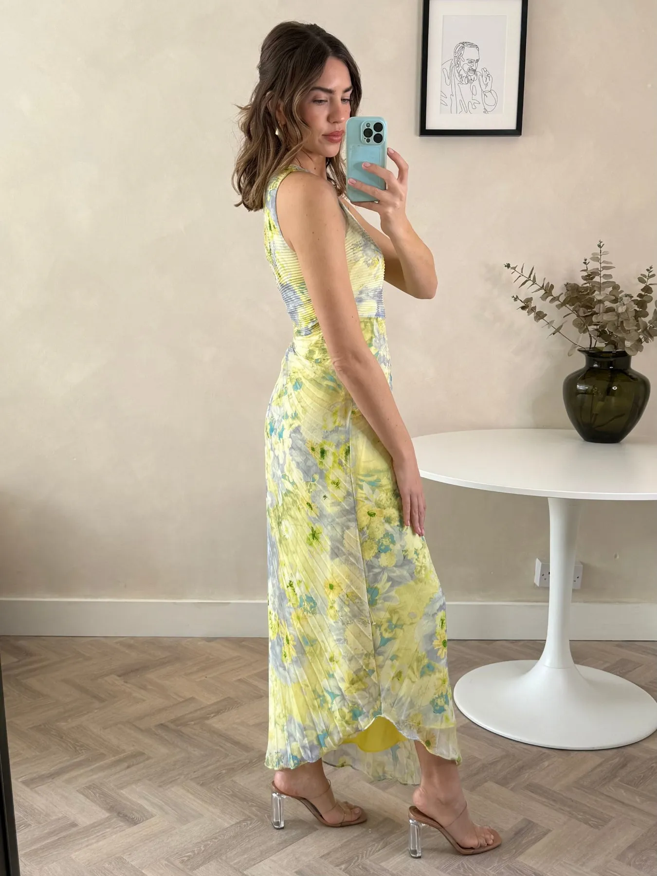 Flared-Hem Versatile party outfit Marley Asymmetric Pleated Maxi Dress / Lemon Floral