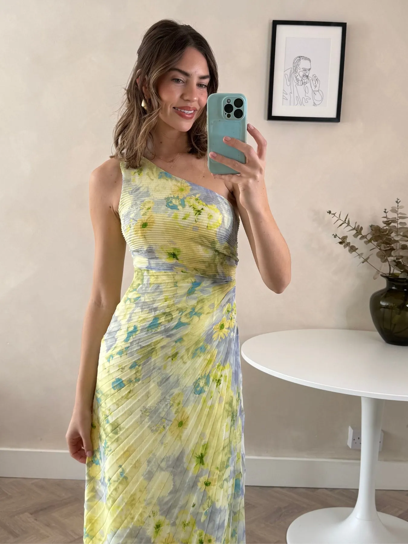 Daily Casual Smooth Layers Marley Asymmetric Pleated Maxi Dress / Lemon Floral