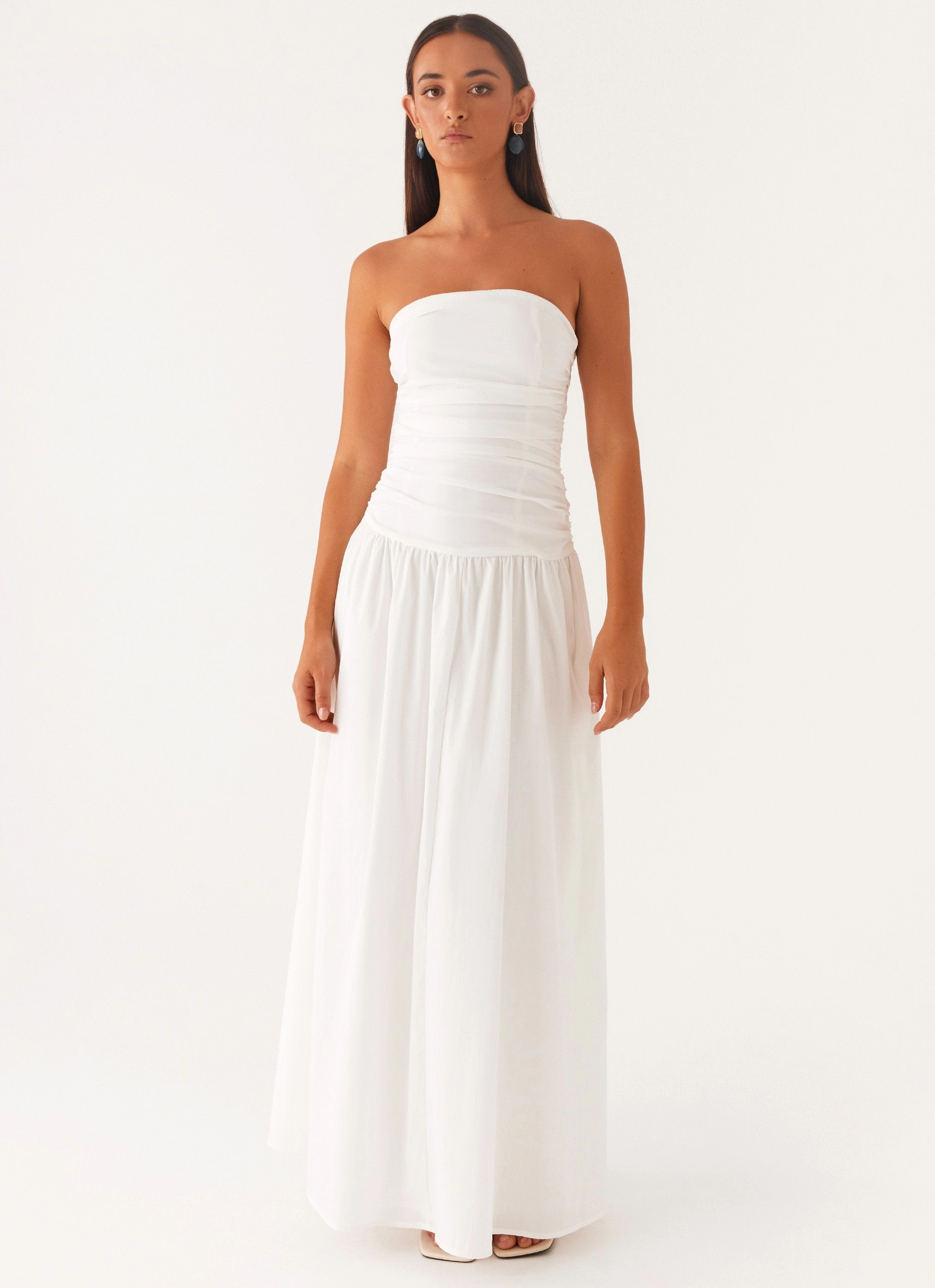 Carmel Maxi Dress - White Flattering Fit for All Gemstone-Detail