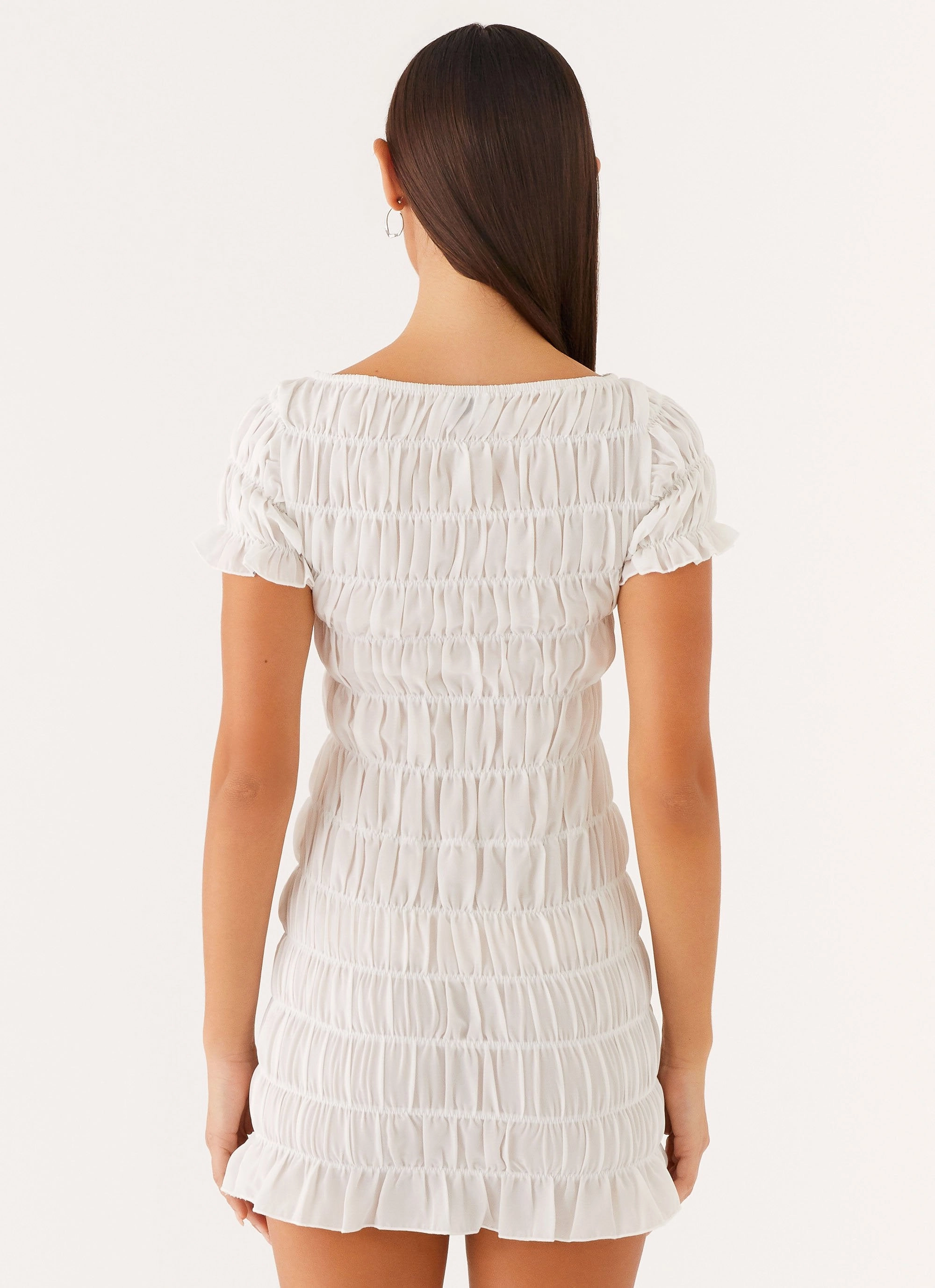 Rita Ruched Mini Dress - White Flattering Waist Design Fit