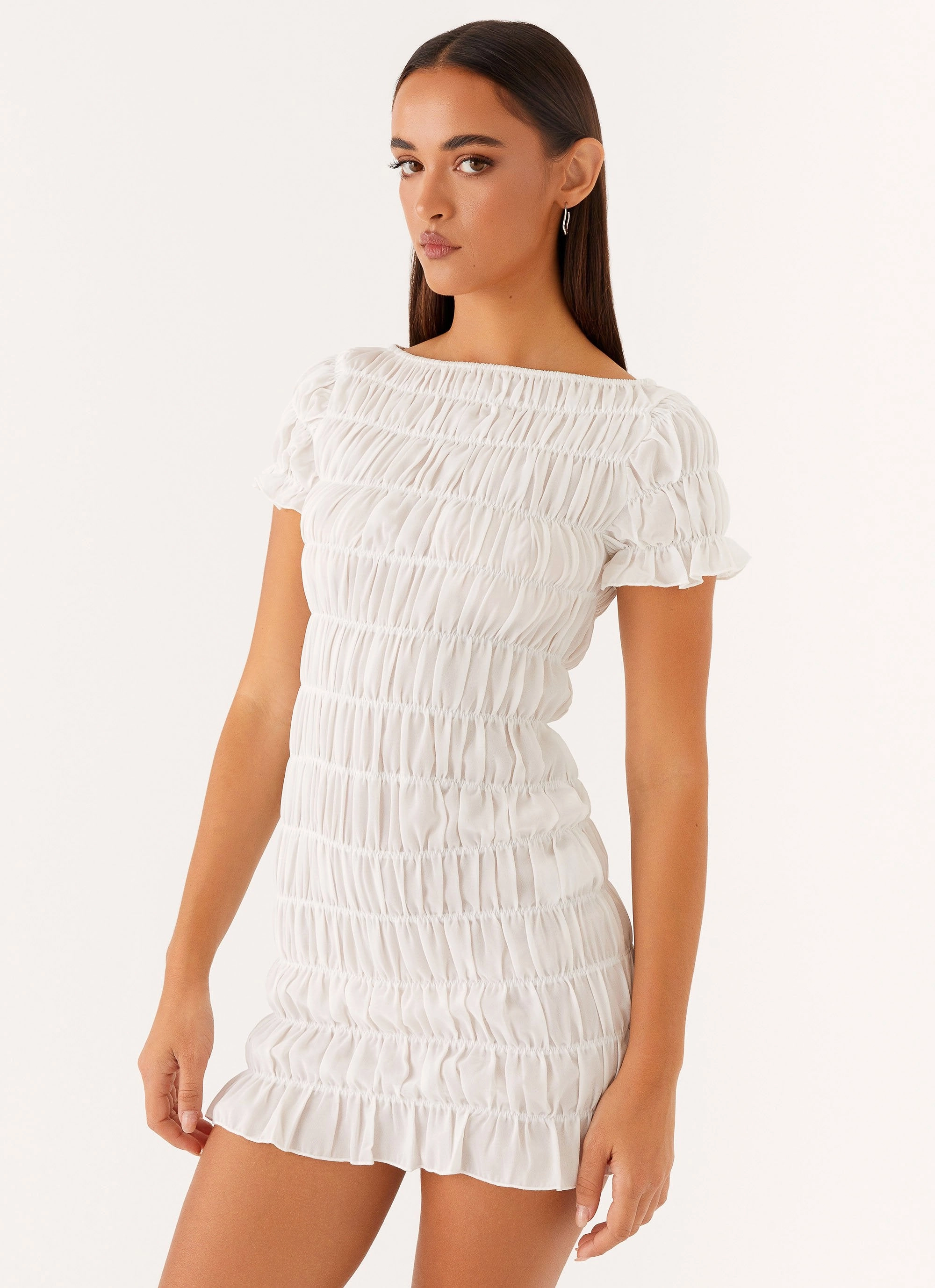 Feather Light Party Perfect Rita Ruched Mini Dress - White