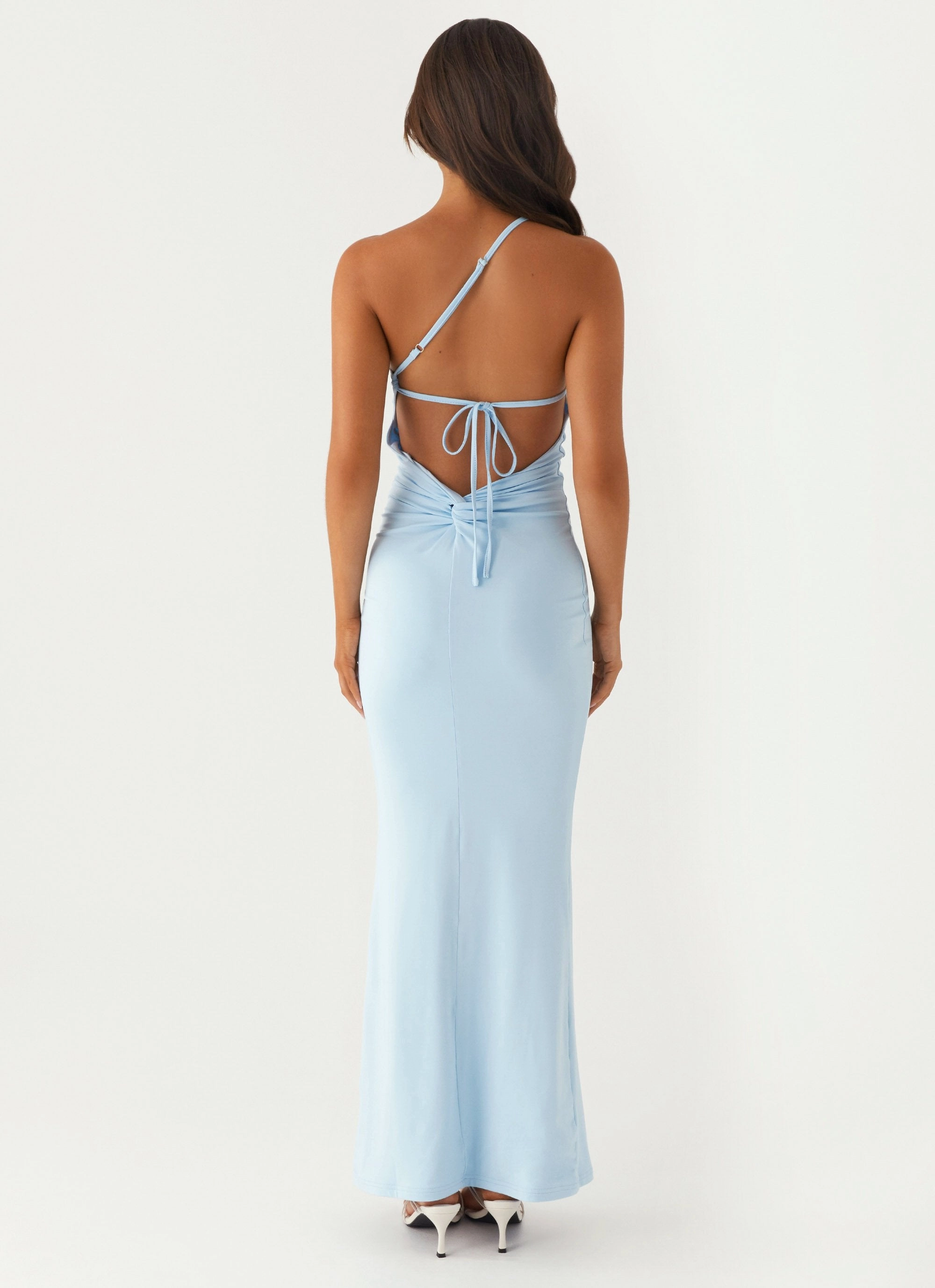 Claudia One Shoulder Maxi Dress - Blue Drawstring-Waist