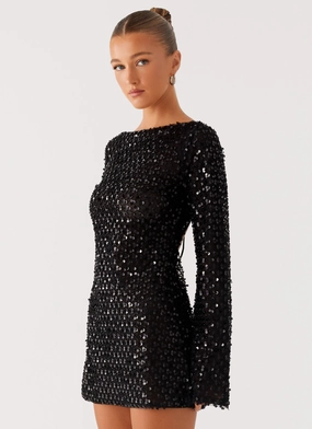 Versatile Silhouette Edessa Sequin Mini Dress - Black Matte-finish Date Vibe Edessa Sequin Mini Dress - Black