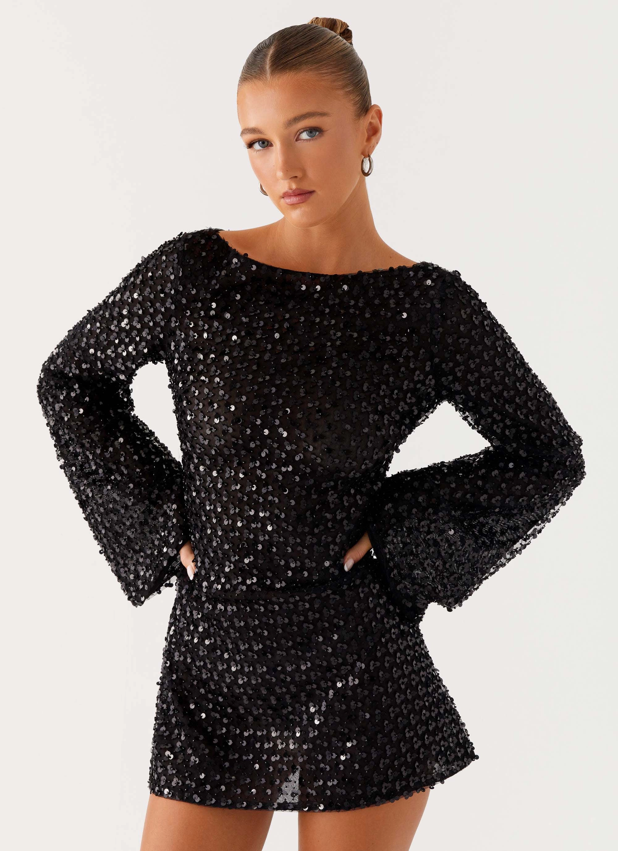 Farm Air Edessa Sequin Mini Dress - Black