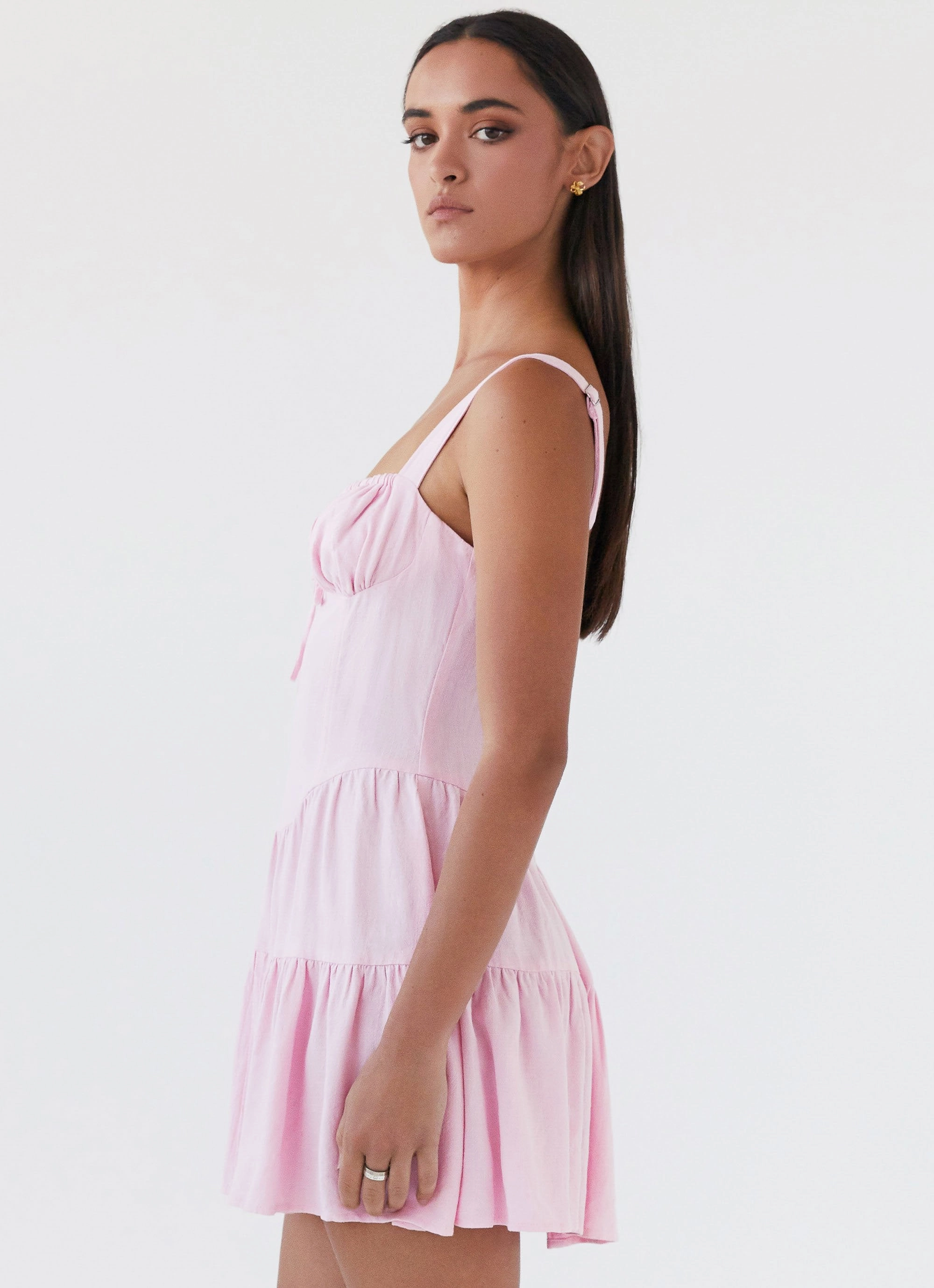 Lucie Linen Mini Dress - Pink Halter neck Polite Vibe