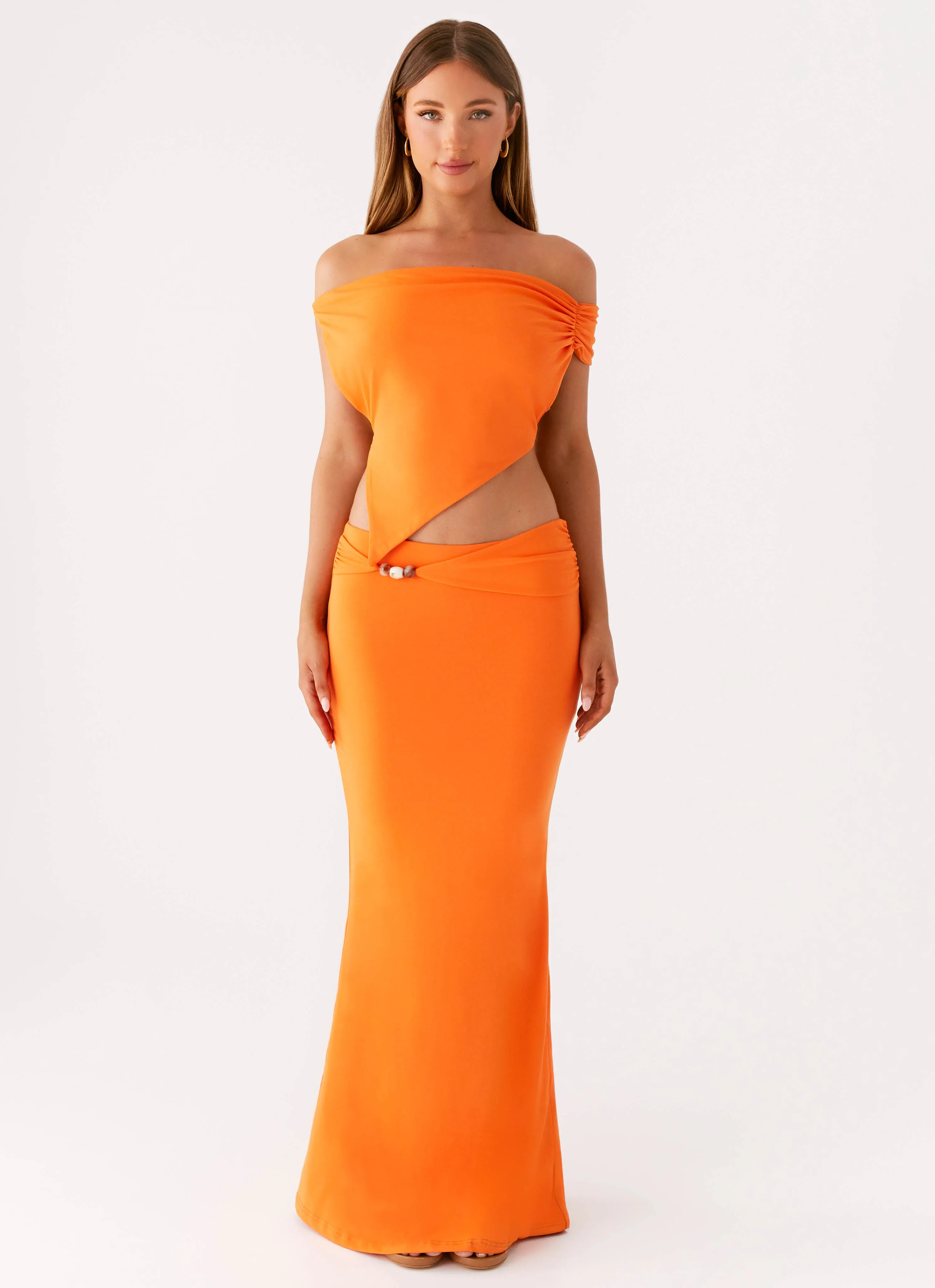 Mention Maxi Skirt - Orange Crossback Strap Transitional Wear