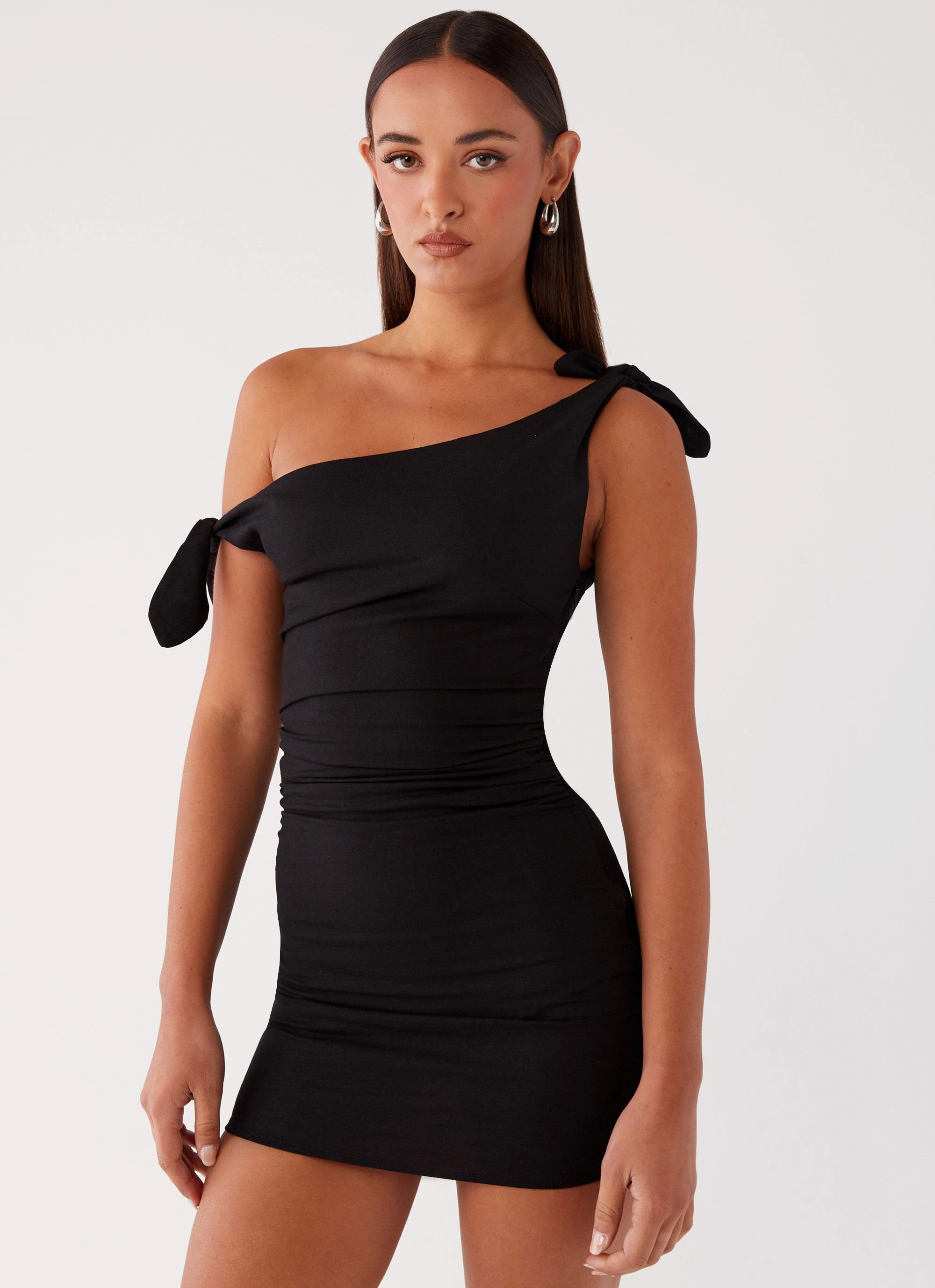 Amazonia Linen Mini Dress - Black High-Low-Hem