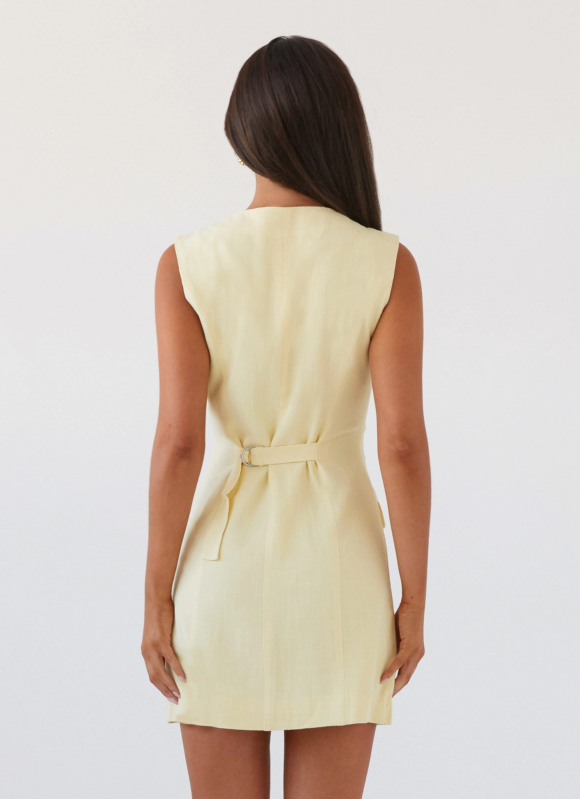 Simple Yet Elegant Castello Fiore Linen Mini Dress - Lemon