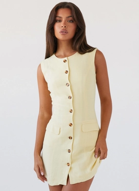 Elegant Appearance Castello Fiore Linen Mini Dress - Lemon