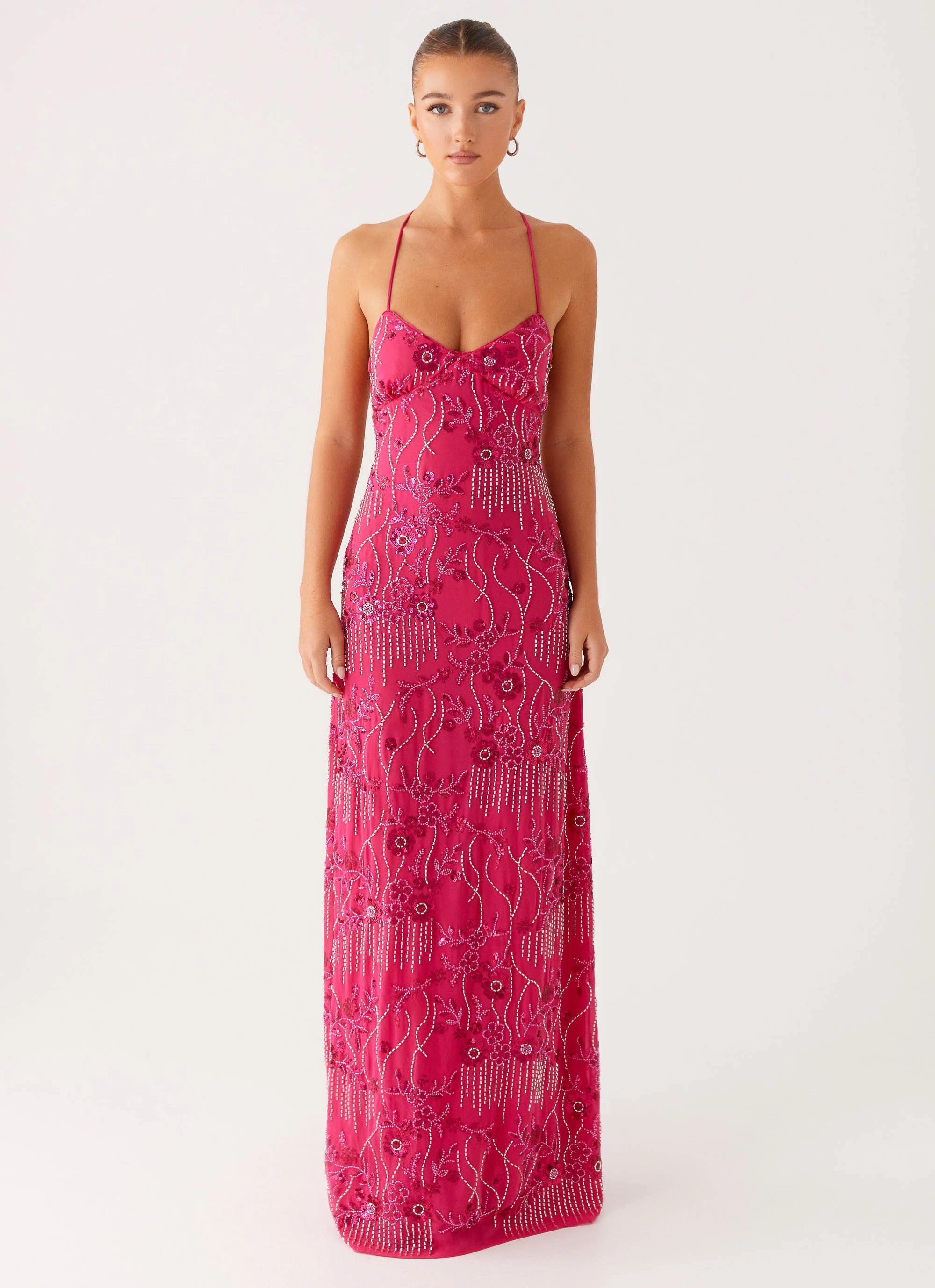 Soft Waist Self Power Vietta Sequin Cami Maxi Dress - Fuchsia