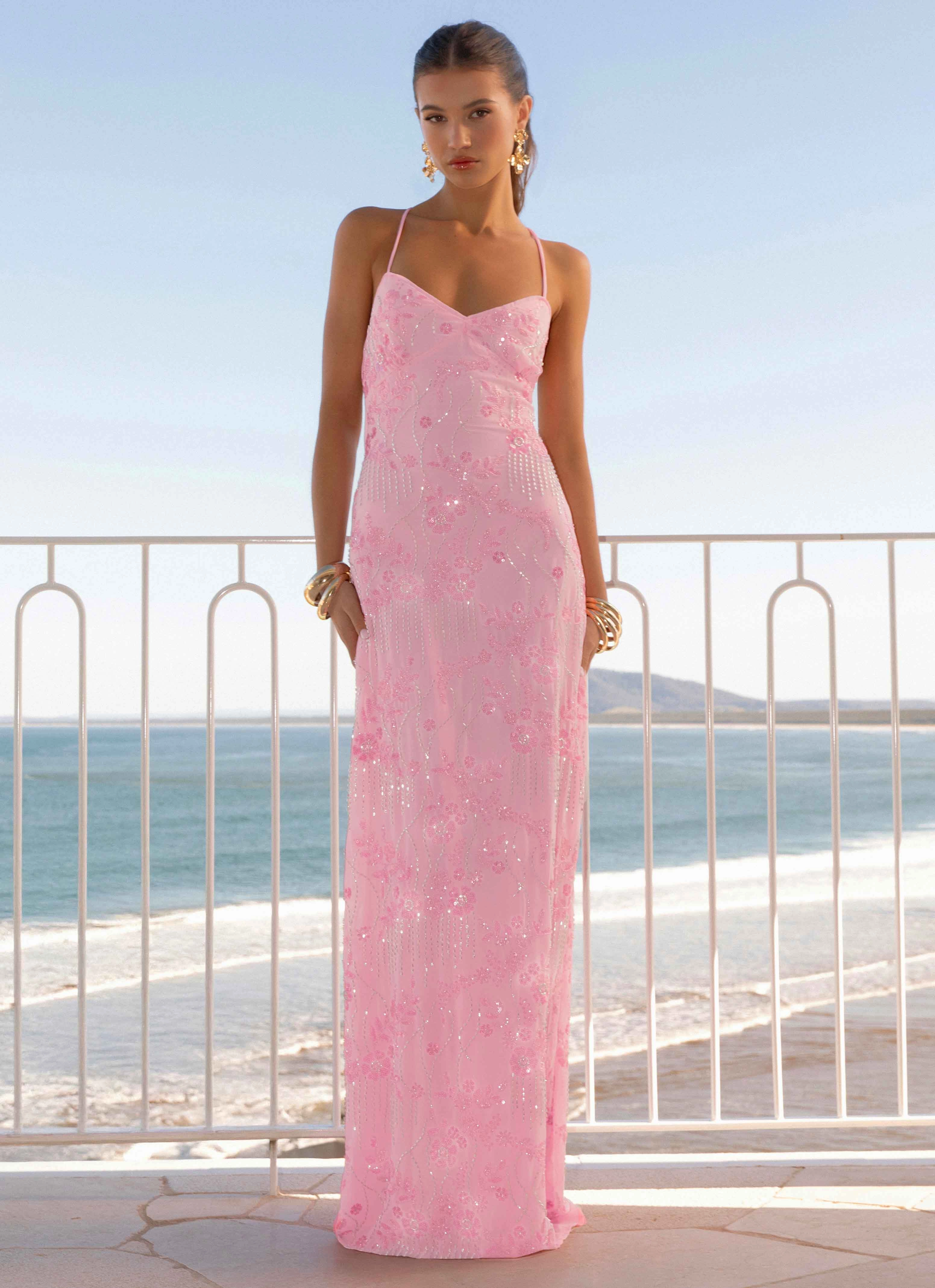 Velvet-Touch Vietta Sequin Cami Maxi Dress - Pink