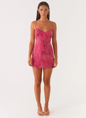 Vietta Sequin Cami Mini Dress - Fuchsia Delicate Garments Vietta Sequin Cami Mini Dress - Fuchsia Date night Layered Fabric