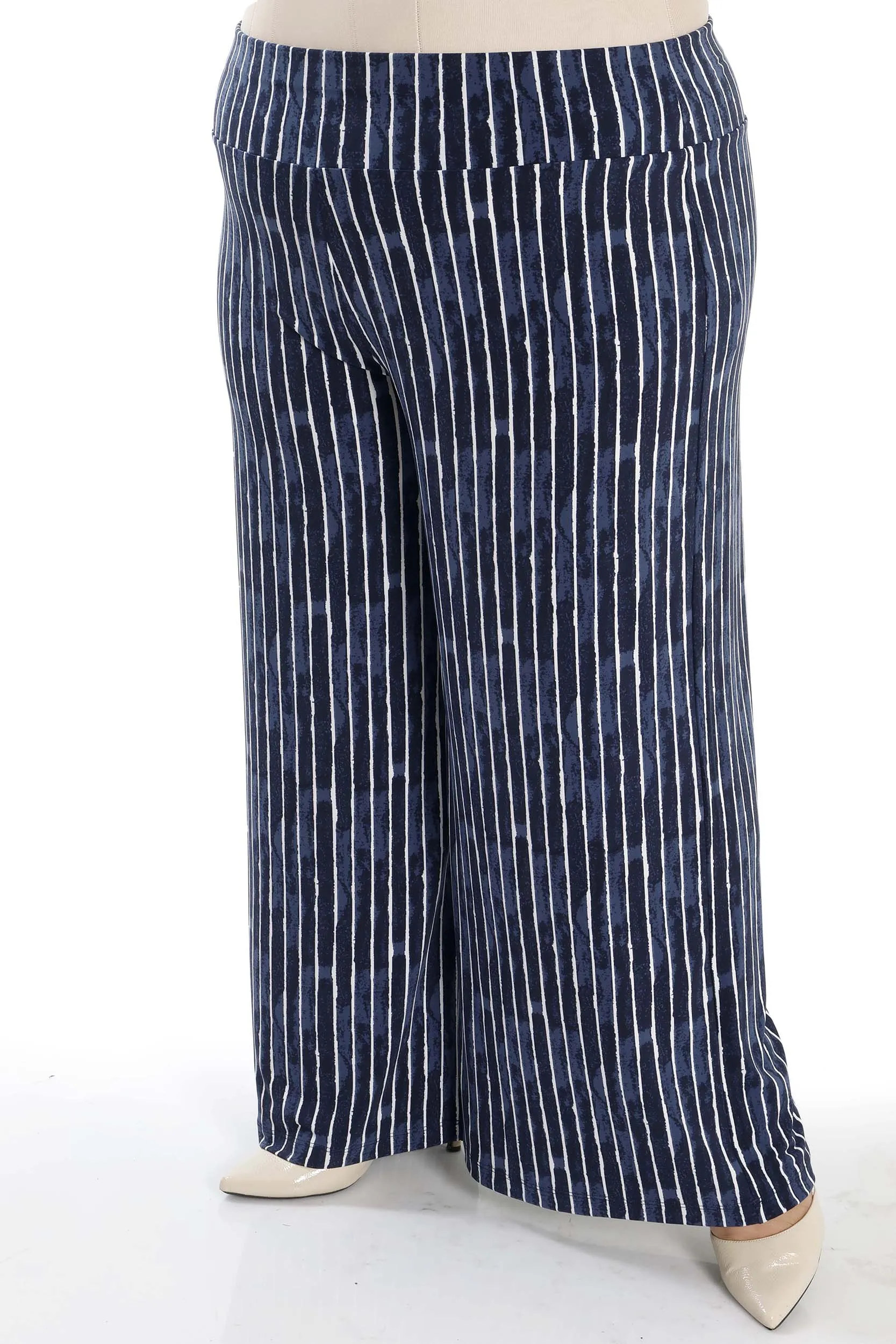 Vikki Vi Jersey Navy Pinstripe Wide Leg Pant