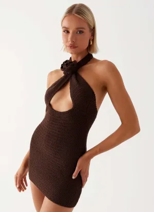 Viktoria Rose Crochet Mini Dress - Chocolate family gathering