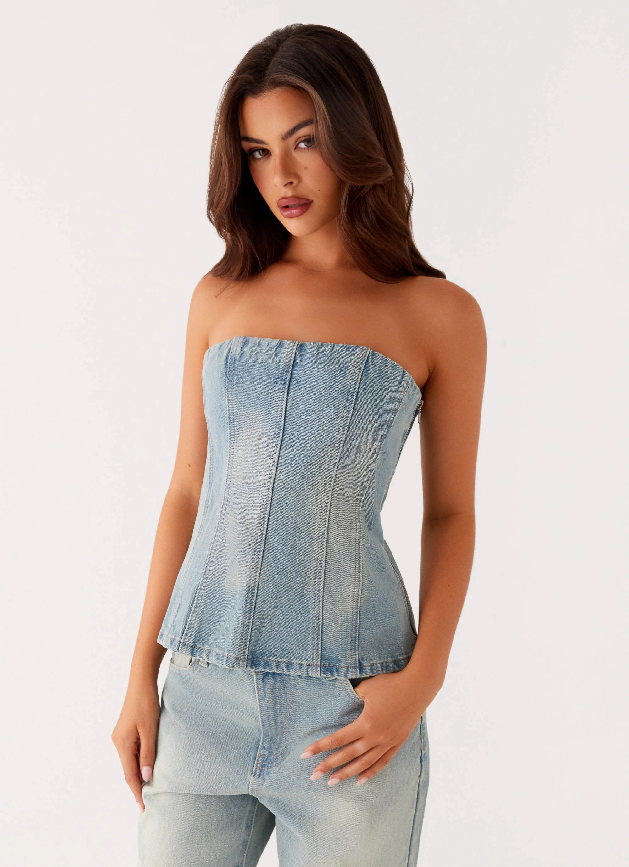 Cozy Wear Vino Strapless Denim Top - Vintage Denim