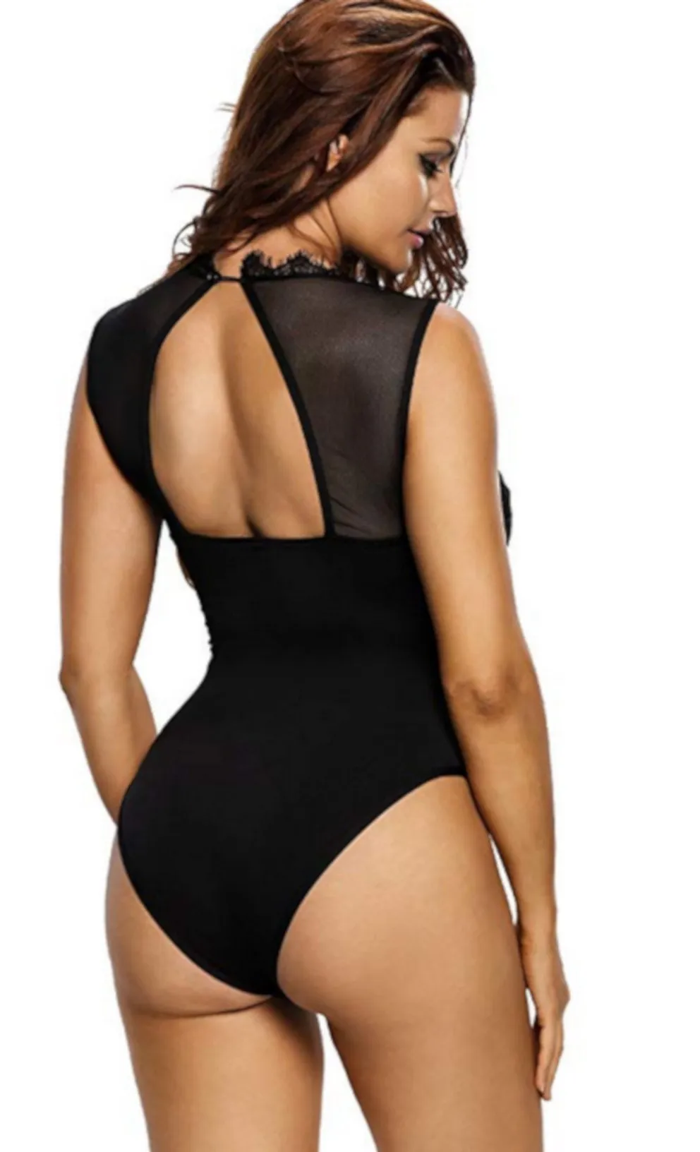 Vintage Black Lace Sleeveless Sheer Cut Out Bodysuit