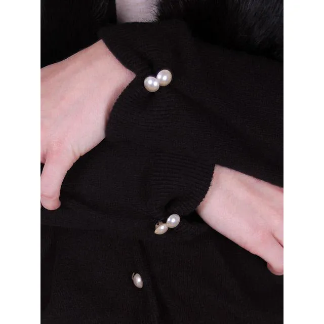 Vintage Black Sweater w/Dark Brown Fur Shawl Collar 1950s M