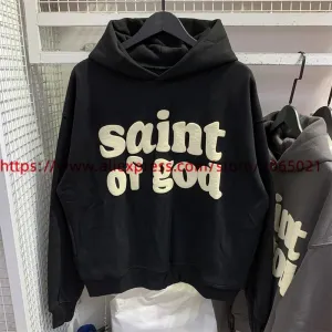Vintage CPFM Saint of God Hoodie Men Women Puff Print Sweatshirts Oversize Pullovers Hooded