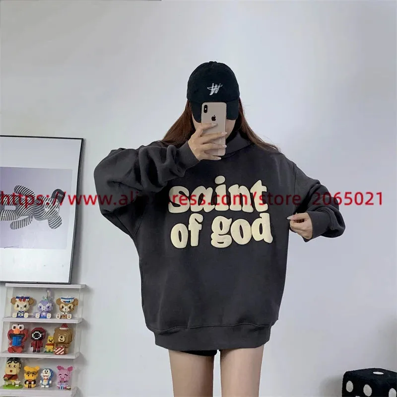 Vintage CPFM Saint of God Hoodie Men Women Puff Print Sweatshirts Oversize Pullovers Hooded