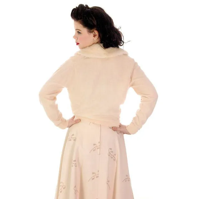 Vintage Cream Pure Cashmere Sweater Pringle 1950s Detachable Mink Collar 38 Bust