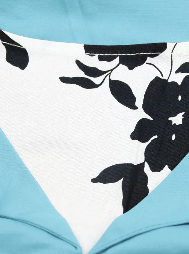 Vintage Floral Print Sleeveless Casual Light-Blue Cocktail Dress
