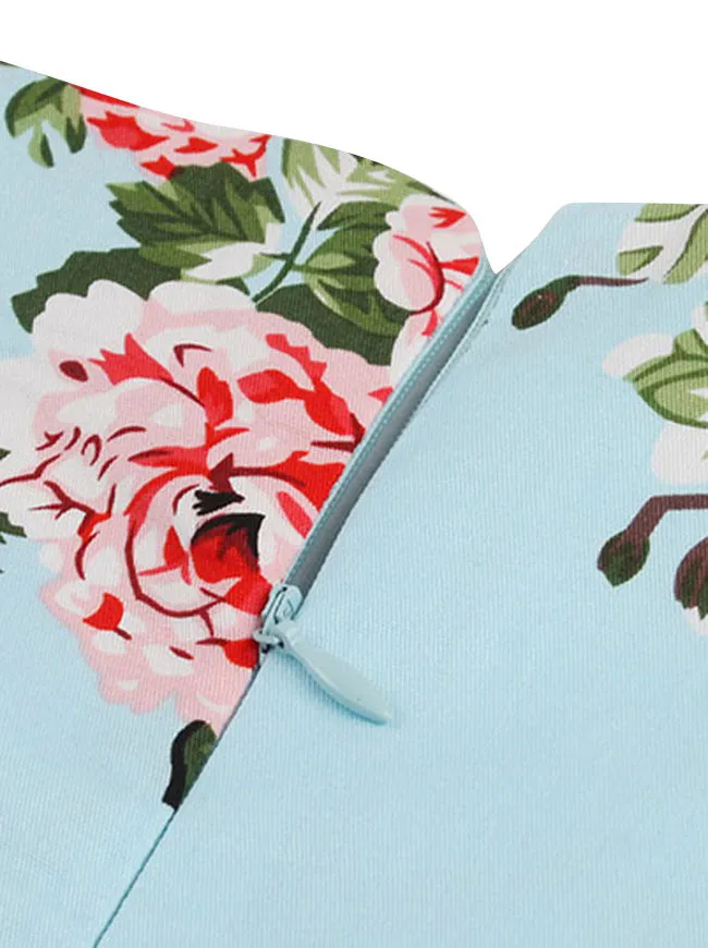 Vintage Floral Print Sleeveless Party Swing Dress