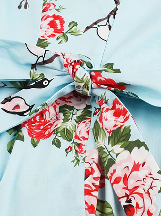 Vintage Floral Print Sleeveless Party Swing Dress
