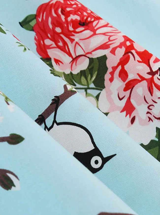 Vintage Floral Print Sleeveless Party Swing Dress