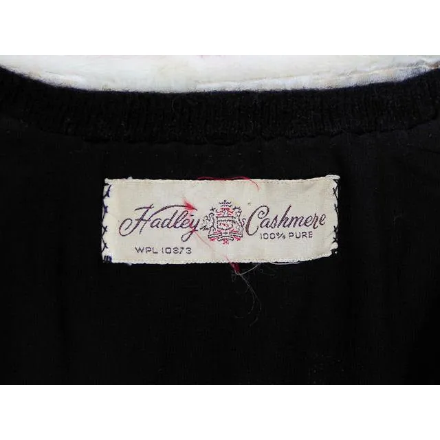 Vintage Ladies Black Cashmere Sweater w/Cream Mink Collar 1950s Med-Lg